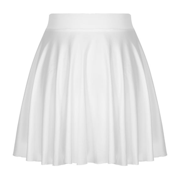 Zaldita Women's Versatile Mini Skater Skirt Plain Pleated Casual Mini Skirt Stretchy Flared Mini Skirt White One Size