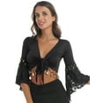 thumbnail image 1 of Zaldita Womens Belly Dance Tassel Coin Lace-Up Shawl Crop Tops Flare Sleeve Cardigan Black XL, 1 of 7