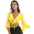 thumbnail image 1 of Zaldita Womens Belly Dance Tassel Coin Lace-Up Shawl Crop Tops Flare Sleeve Cardigan Yellow L, 1 of 7