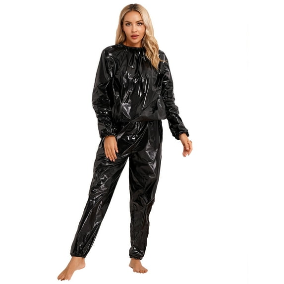 Zaldita Womens Heavy Duty Sweatsuit Athletic Sportwear 2 Piece Sauna Suit Fitness Slimming Tracksuit Black 4XL