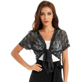 TANGNADE Women s Summer Cardigan Half Sleeve Cropped Jacket Bolero Black M Walmart