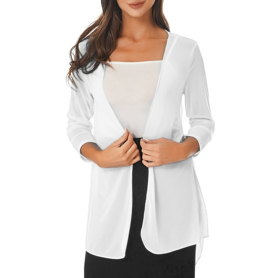 Zaldita Womens Lightweight Chiffon Open Front Long Kimono Cardigan High Low Curved Bolero Shrug White 4XL