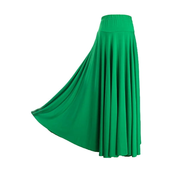 Zaldita Womens Long Full Circle Flamenco Skirt Solid Color Ruffle Ballroom Dance Performance Skirt Green XL