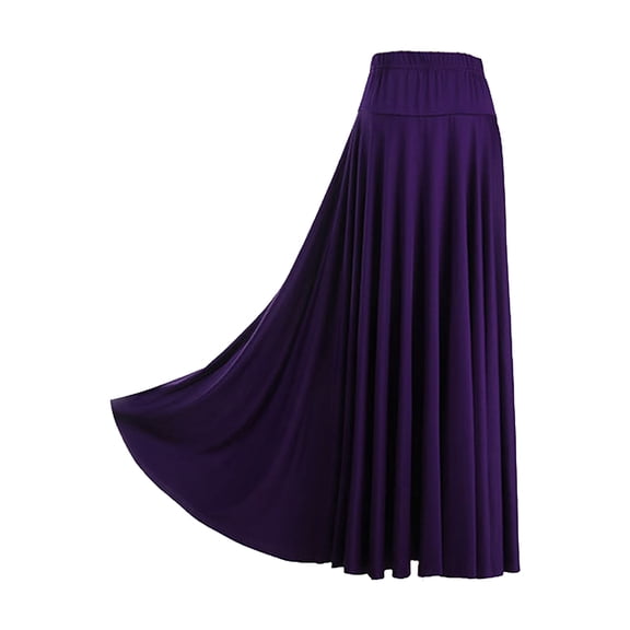 Zaldita Womens Long Full Circle Flamenco Skirt Solid Color Ruffle Ballroom Dance Performance Skirt Purple L