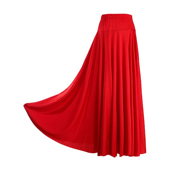 Zaldita Womens Long Full Circle Flamenco Skirt Solid Color Ruffle Ballroom Dance Performance Skirt Red 5XL