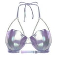 thumbnail image 1 of Zaldita Womens Mermaid Shell Shaped Halter Neck Pearl Chains Bra Top Shiny Slight Padded Bikini Bra Purple M, 1 of 7