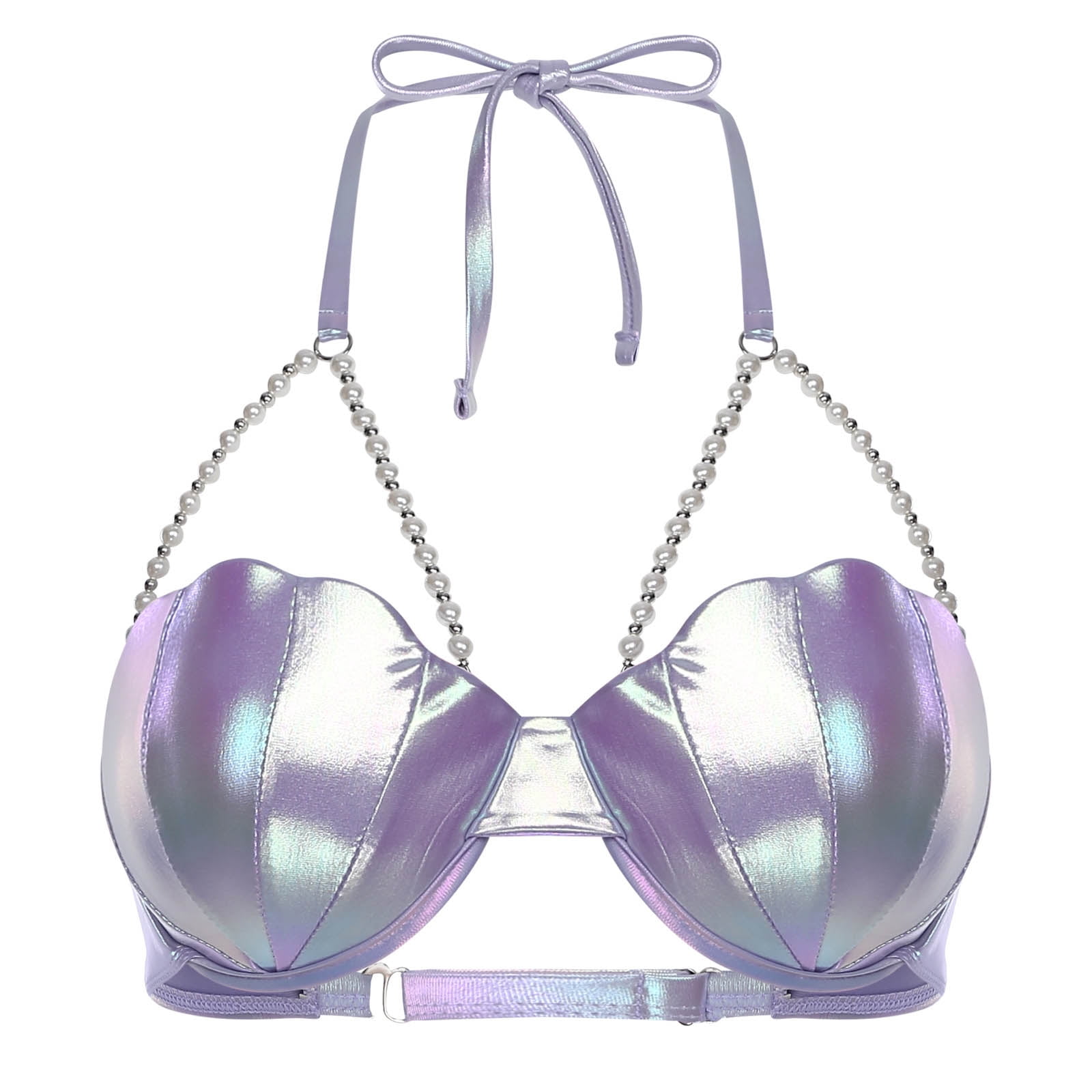 Zaldita Womens Mermaid Shell Shaped Halter Neck Pearl Chains Bra Top ...