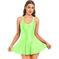thumbnail image 1 of Zaldita Womens Oily Glossy U Neck Bodycon Dress Sleeveless A Line Flared Dress Swimsuit Fluorescent Green L, 1 of 4