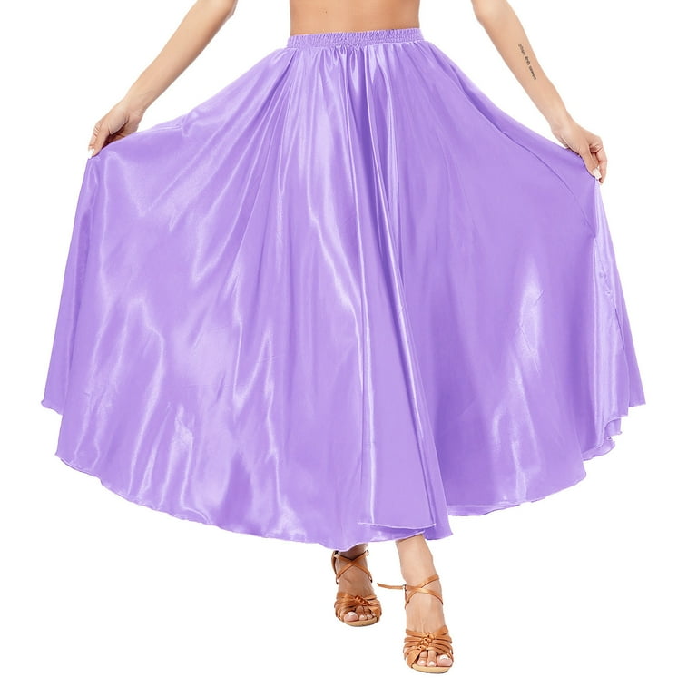 Zaldita Womens Satin Ruffle Maxi Skirt Full Circle Swing Long