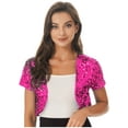 thumbnail image 1 of Zaldita Womens Sequin Jacket Open Front Blazer Casual Short Sleeve Bolero Shrug Cardigan Coat Hot Pink One Size, 1 of 7