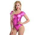 thumbnail image 1 of Zaldita Womens Short Sleeve Leotard Wet Look Patent Leather Bodysuit for Ballet Gymnastics Dance Rose L, 1 of 7