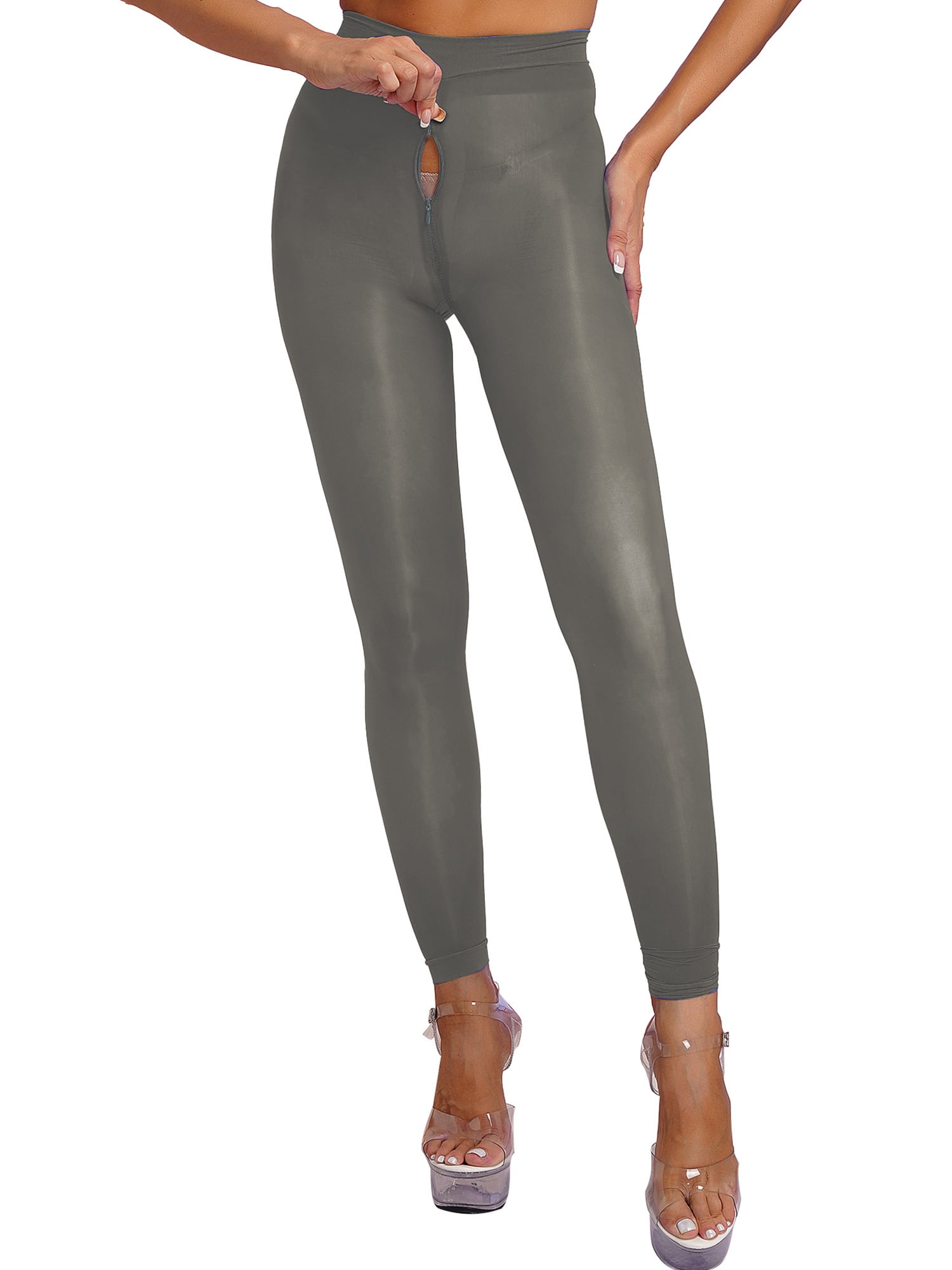 Zaldita Womens Zipper Crotch Sheer Pantyhose Stretchy See-through