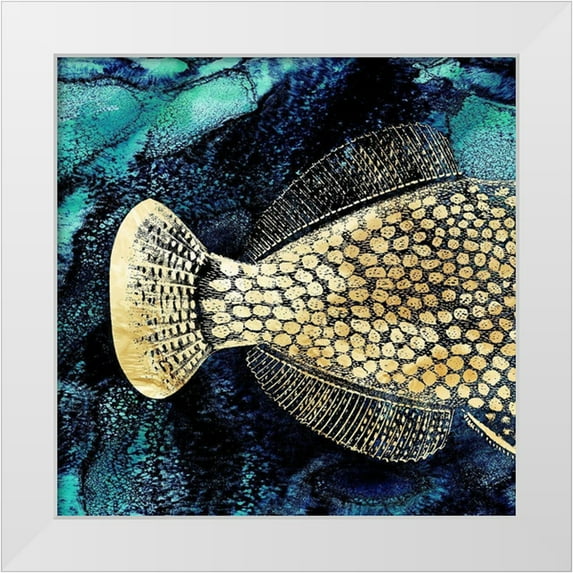 Zalewski, Christine 12x12 White Modern Wood Framed Museum Art Print Titled - Blue Ink and Golden Fish I