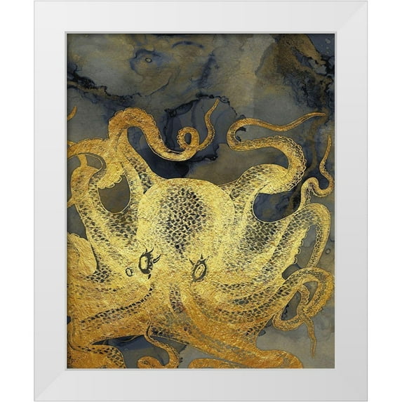 Zalewski, Christine 12x14 White Modern Wood Framed Museum Art Print Titled - Octopus Ink Gold And Blue II