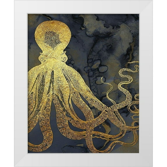 Zalewski, Christine 12x14 White Modern Wood Framed Museum Art Print Titled - Octopus Ink Gold And Blue I