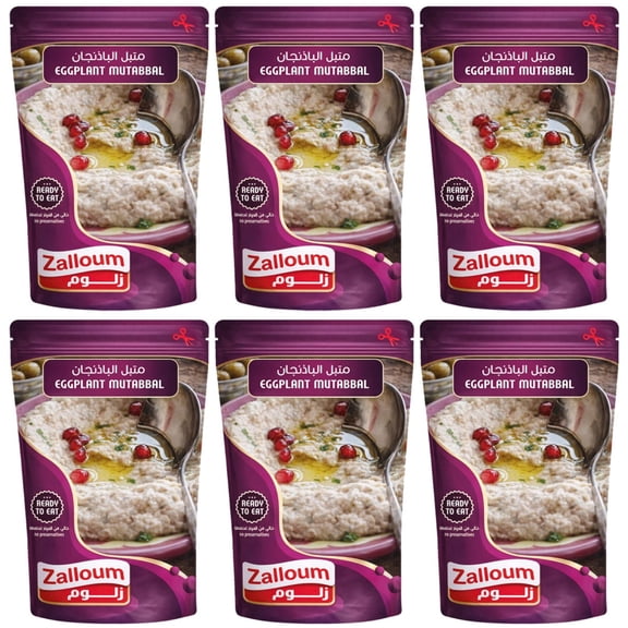 Zalloum - Eggplant Mutabbal, Ready to Eat Roasted Eggplant Dip with Tahini, No Preservatives, 135g (6 Pack)