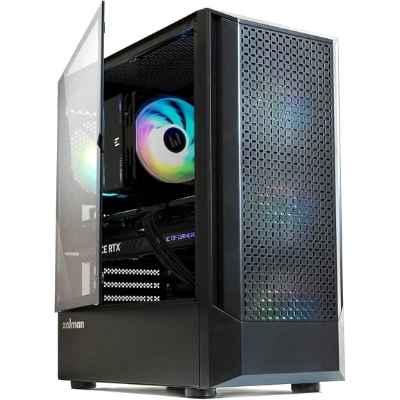 Zalman FIT Mid-Tower ATX PC Case, Includes 4 x ARGB Fans, Swing Door Tempered Glass, Supports Motherboard, 325mm GPU, 360mm Radiator, USB 3.0, High Airflow RGB Gaming Chassis, Black