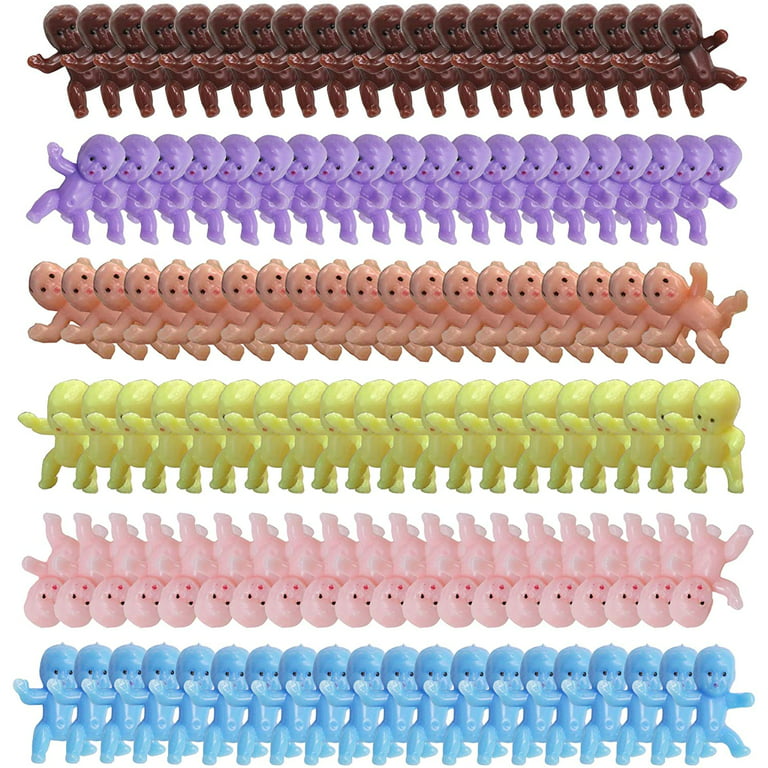 Zalmoxe 120 Pcs Mini Plastic Babies 6 Colors Baby Dolls for Ice Cubes Baby Shower Toddler Kids Bath Counting Toys Party Favors Supplies Decorations