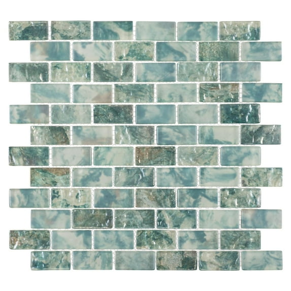 Zalo Celest Blue 1-in. x 2-in. Brick Joint Vintage Polished Glass Mosaic Wall and Floor Tile