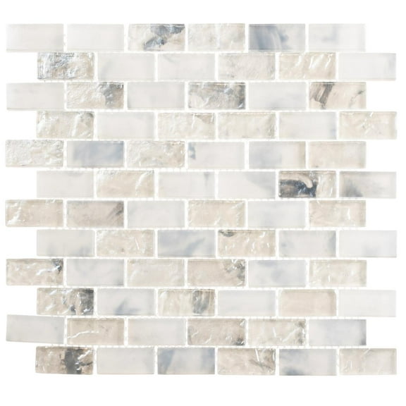 Zalo Vapor White 1-in. x 2-in. Brick Joint Vintage Polished Glass Mosaic Wall and Floor Tile
