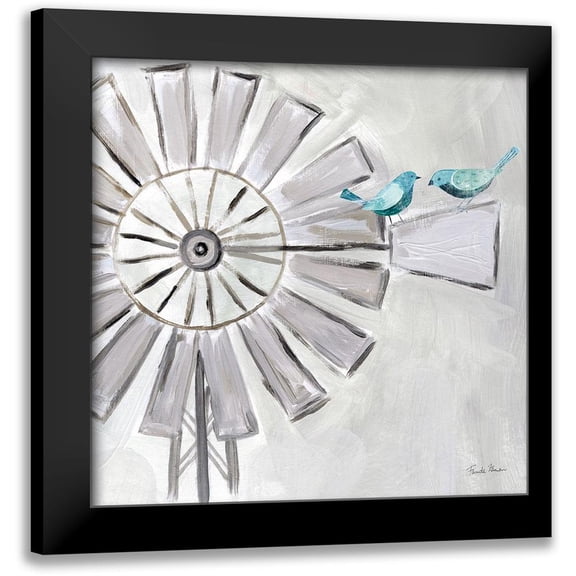 Zaman, Farida 12x12 Black Modern Framed Museum Art Print Titled - Farmhouse Windmill with Birds