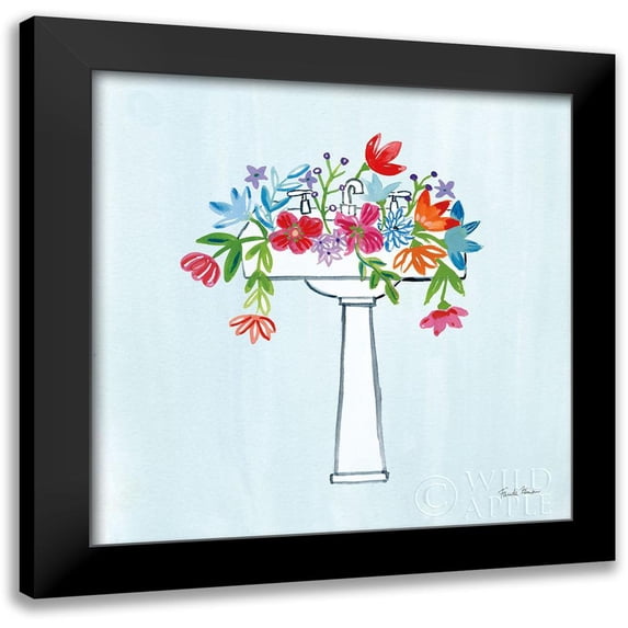Zaman, Farida 12x12 Black Modern Framed Museum Art Print Titled - Floral Bathroom II Light Blue