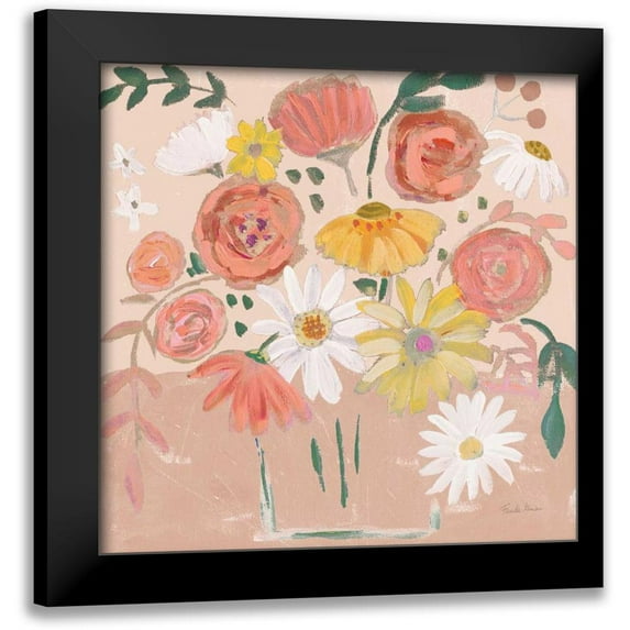 Zaman, Farida 12x12 Black Modern Framed Museum Art Print Titled - Folk Floral II Modern