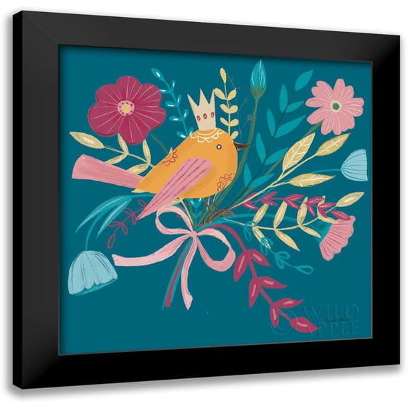 Zaman, Farida 12x12 Black Modern Framed Museum Art Print Titled - Royal Birds II Blue