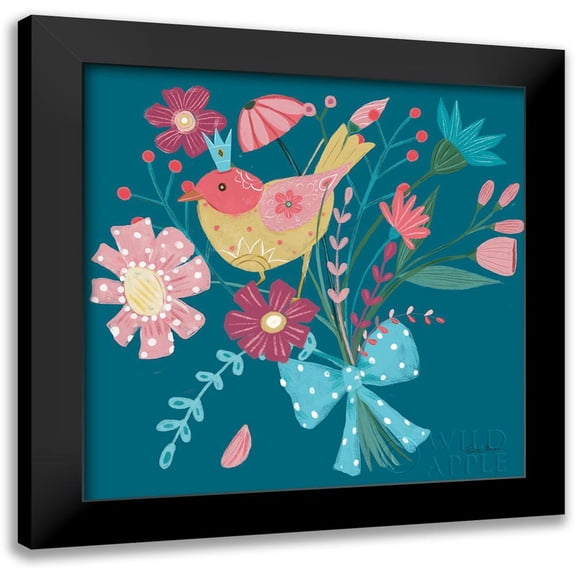 Zaman, Farida 12x12 Black Modern Framed Museum Art Print Titled - Royal Birds V Blue