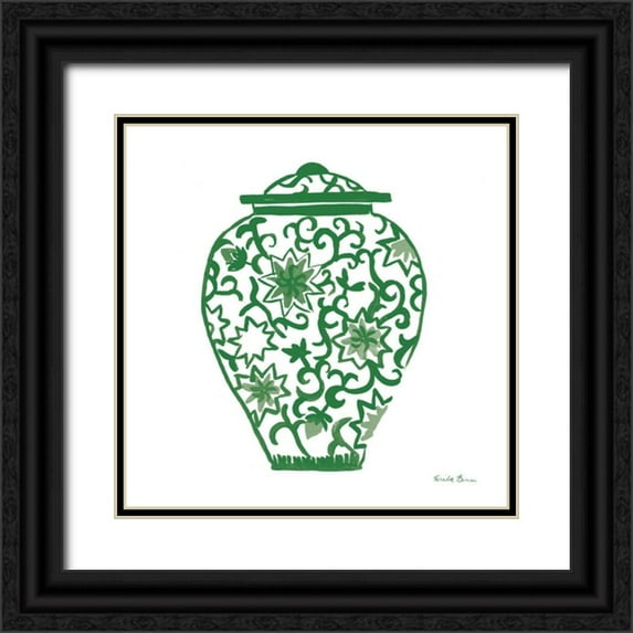 Zaman, Farida 12x12 Black Ornate Wood Framed with Double Matting Museum Art Print Titled - Chinoiserie III Green
