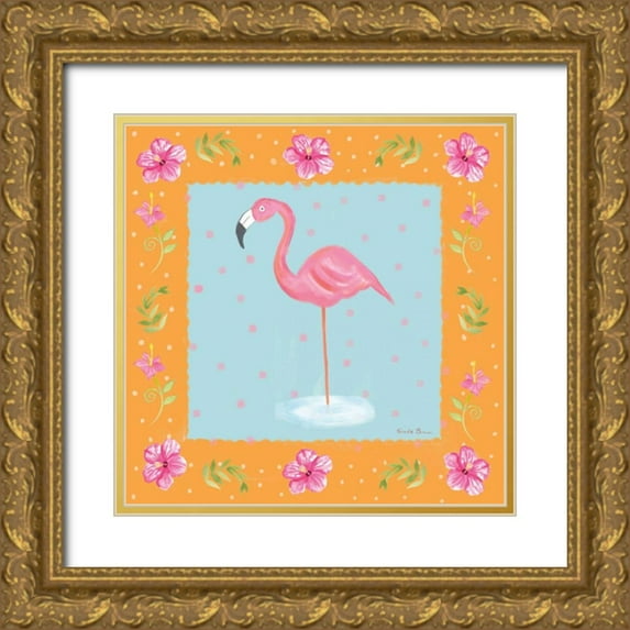 Zaman, Farida 12x12 Gold Ornate Wood Framed with Double Matting Museum Art Print Titled - Flamingo Dance IV