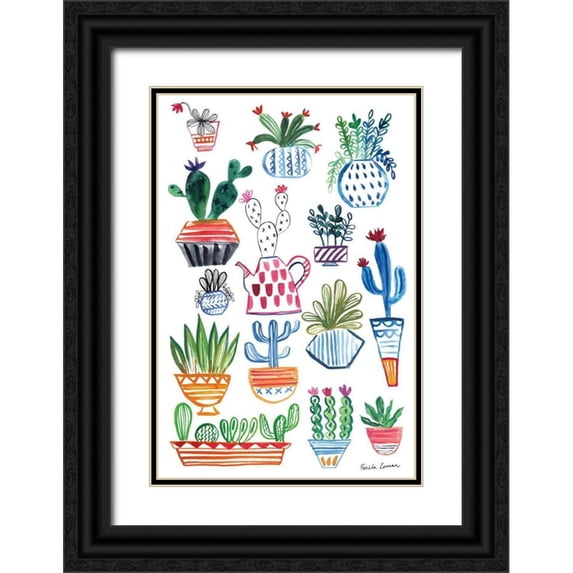 Zaman, Farida 13x18 Black Ornate Wood Framed with Double Matting Museum Art Print Titled - Funky Cacti I