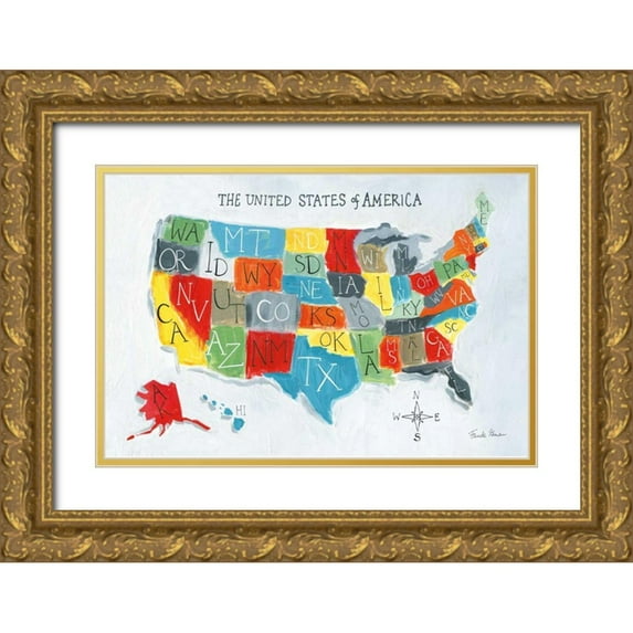 Zaman, Farida 14x11 Gold Ornate Wood Framed with Double Matting Museum Art Print Titled - US Map