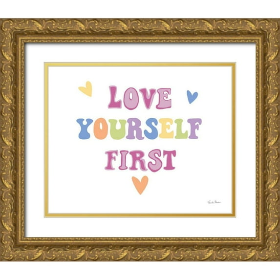 Zaman, Farida 14x12 Gold Ornate Wood Framed with Double Matting Museum Art Print Titled - Love Yourself First Pastel