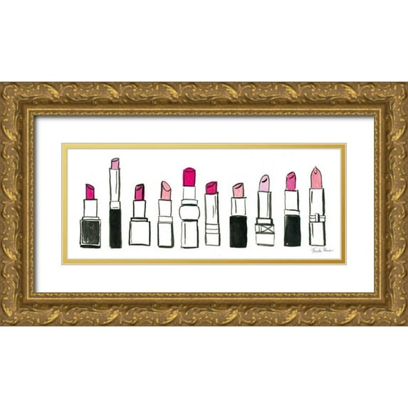 Zaman, Farida 14x8 Gold Ornate Wood Framed with Double Matting Museum Art Print Titled - Think Pink III