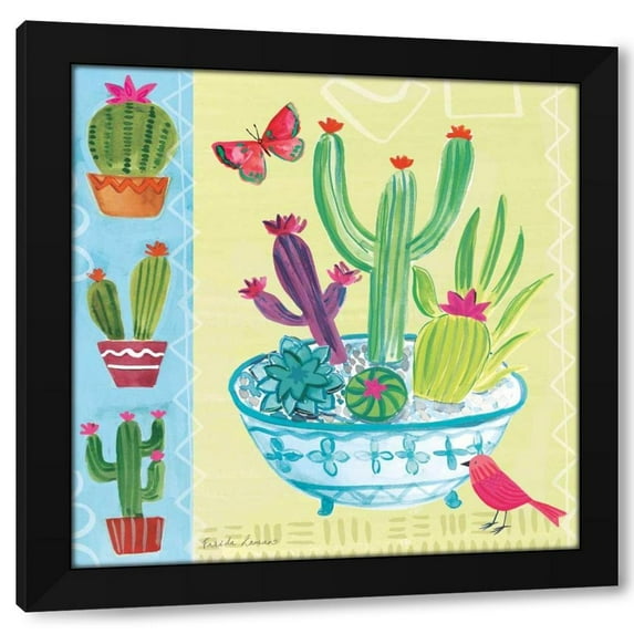 Farida Zaman 15x15 Black Modern Wood Framed Wall Art Titled - Cacti Garden III