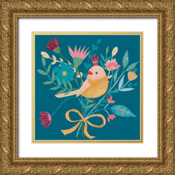 Zaman, Farida 15x15 Gold Ornate Wood Framed with Double Matting Museum Art Print Titled - Royal Birds III Blue