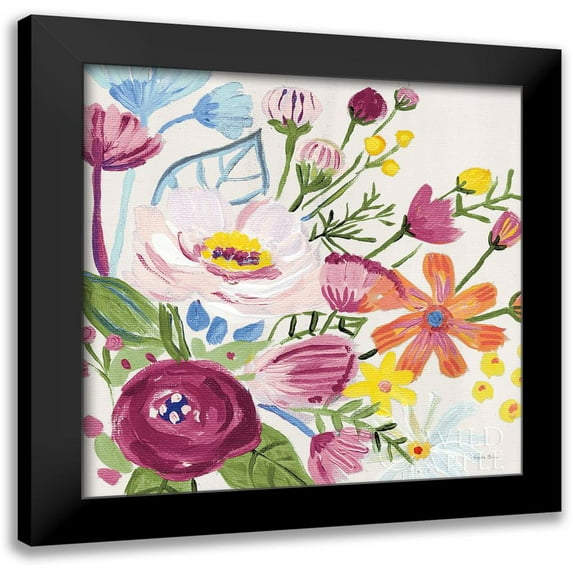Zaman, Farida 20x20 Black Modern Framed Museum Art Print Titled - Vintage Floral II v2 Crop