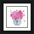 thumbnail image 1 of Zaman, Farida 20x20 Black Ornate Wood Framed with Double Matting Museum Art Print Titled - Chinoiserie Roses on White II, 1 of 4