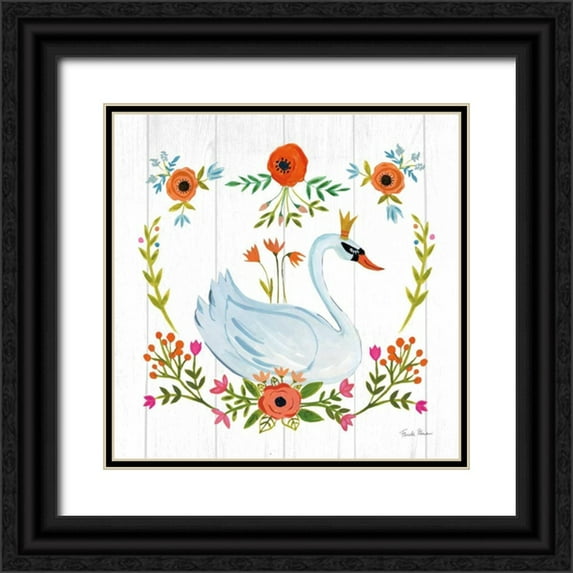 Zaman, Farida 20x20 Black Ornate Wood Framed with Double Matting Museum Art Print Titled - Swan Love I