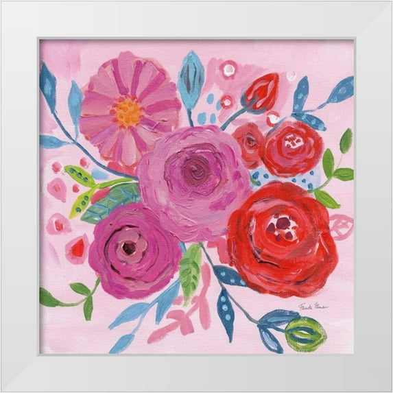 Zaman, Farida 20x20 White Modern Wood Framed Museum Art Print Titled - Floral Burst I