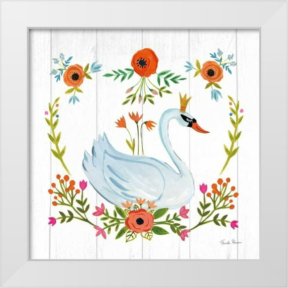 Zaman, Farida 20x20 White Modern Wood Framed Museum Art Print Titled - Swan Love I