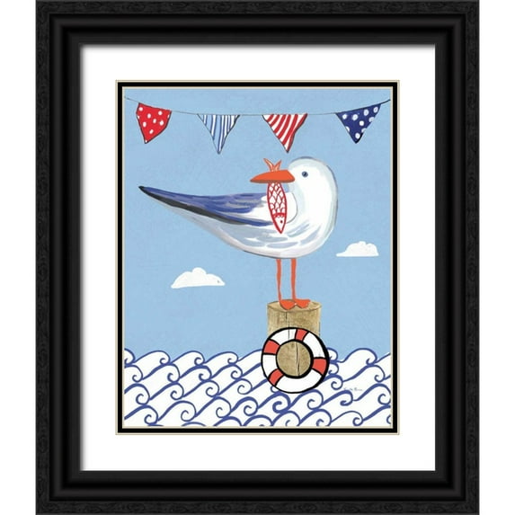 Zaman, Farida 20x24 Black Ornate Wood Framed with Double Matting Museum Art Print Titled - Coastal Bird II on Blue