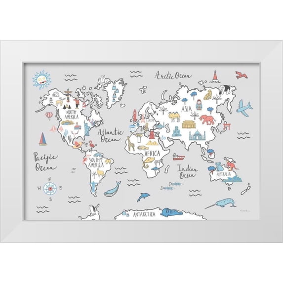Zaman, Farida 24x17 White Modern Wood Framed Museum Art Print Titled - World Map Pastel