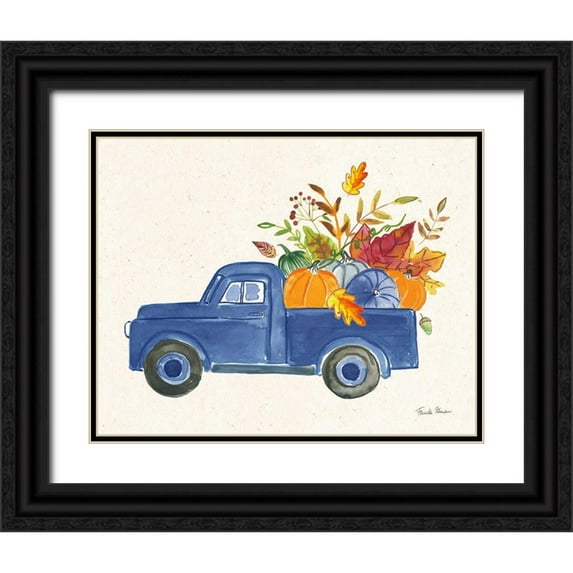 Zaman, Farida 24x20 Black Ornate Wood Framed with Double Matting Museum Art Print Titled - Autumn Harvest II Navy