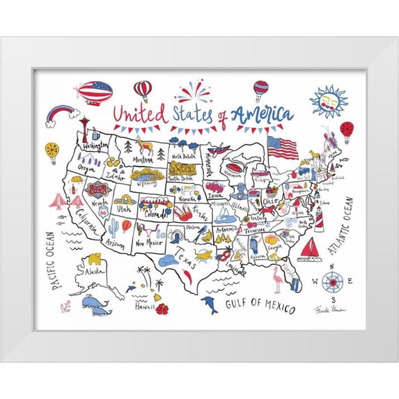Zaman, Farida 24x20 White Modern Wood Framed Museum Art Print Titled - USA Map