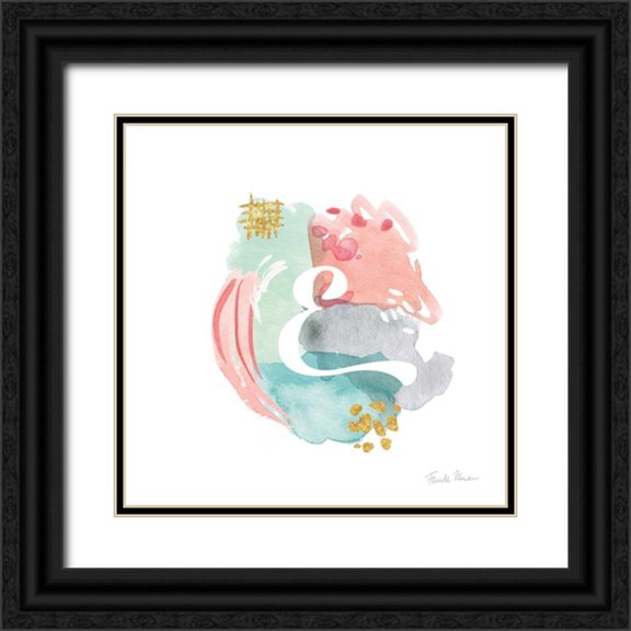 Zaman, Farida 26x26 Black Ornate Wood Framed with Double Matting Museum Art Print Titled - Abstract Monogram E