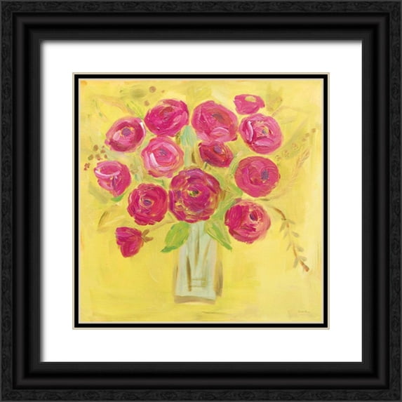 Zaman, Farida 26x26 Black Ornate Wood Framed with Double Matting Museum Art Print Titled - Burst of Poppies Bright