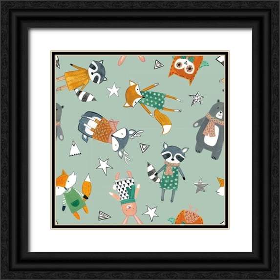 Zaman, Farida 26x26 Black Ornate Wood Framed with Double Matting Museum Art Print Titled - Neighborhood Pals Pattern VIB
