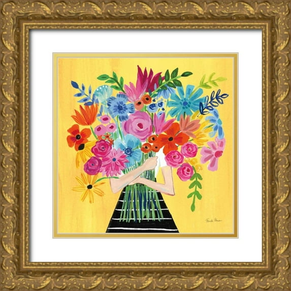 Zaman, Farida 26x26 Gold Ornate Wood Framed with Double Matting Museum Art Print Titled - A Bunch of Flowers I